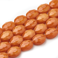 Glass Beads, Faceted Oval, 16x12x7mm, Orange Lustre, 9pc 
