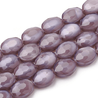 Glass Beads, Faceted Oval, 16x12x7mm, Mauve Lustre, 9pc