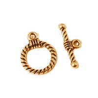 Antiqued Gold, Twisted Wire Bali Style Toggle Clasp, 19x14mm Ring, 20mm Bar, x10 clasp sets