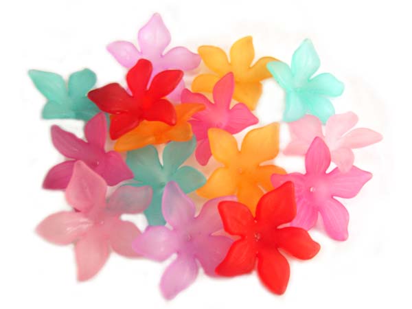 Lucite Flowers 28x26x7mm Frangipani Frosted Beads 18pc, Choose Colours