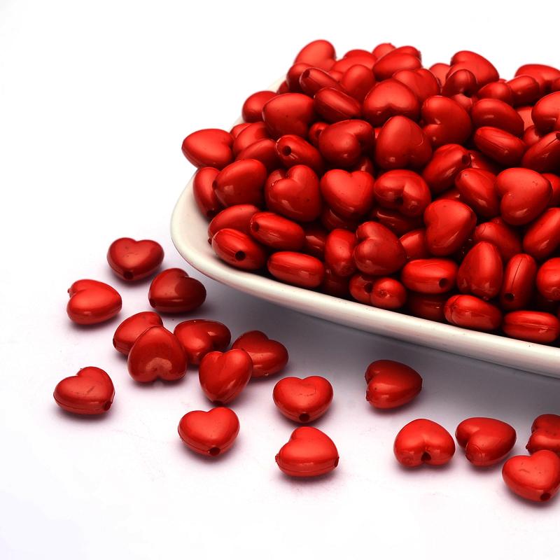 Acrylic Heart Beads Opaque Puffy Hearts, 10x11x6mm, 20g, x50pc, Choose Colour